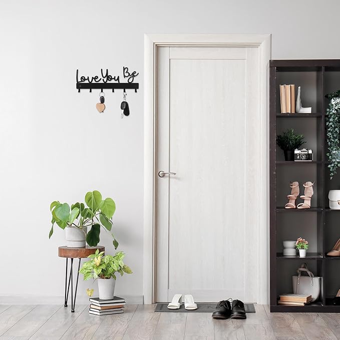 Key Holder Wall Mount Love You Bye Key Holder Hook Rack Organizer Hanger with 6 Hooks for Wall Express Love Art Sign Decor for Entryway Front Door(Hook Style,10 x 4)