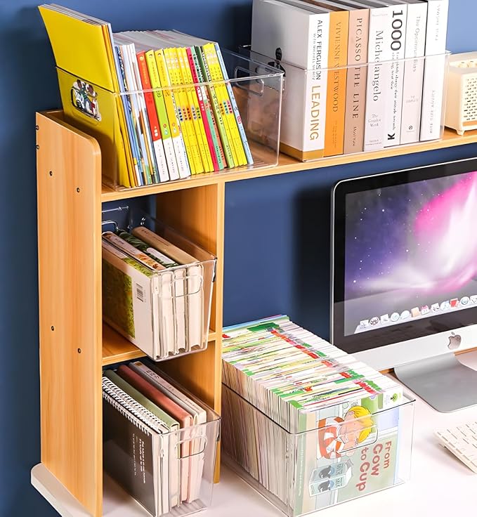 Plastic Clear Phone Case Organizer, Storage Holder Box with Handle Multifunctional Phone Case Storage, Electronics Organizer for Desk, Cabinet, Shelf (Deep)