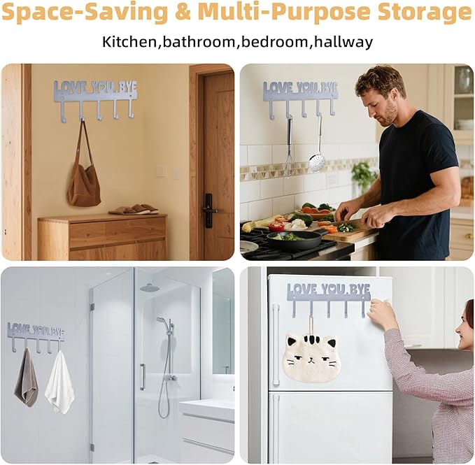 5-Hook Adhesive Wall Mount Key Holder,No-Drill Easy Install Key Hanger for Door, Kitchen, Entryway, 10x4 Inches,Silver