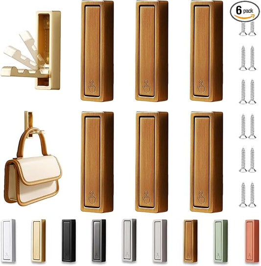 6PCS Folding Wall Hooks, Foldable Coat Hooks Heavy Duty Foldable Hook Bathroom Towel Hooks Robe Hooks Wall Mounted for Bathroom, Closet, Entryway, Pool, and Kitchen (Square-Dark Gold)