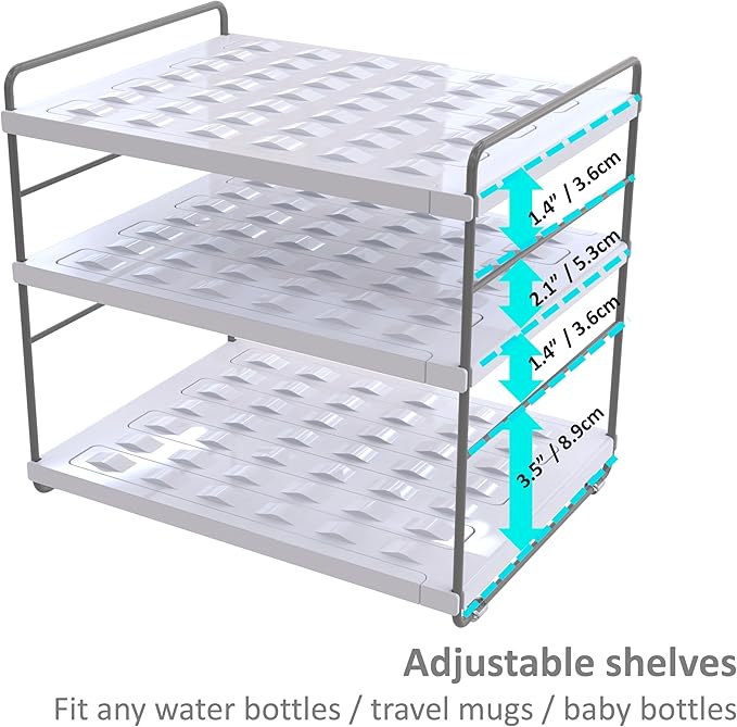 YAN & HIN Water Bottle Organizer for Cabinet, 3-Tier Expandable Bottle Storage Rack, Adjustable Height Holds 15 Bottles, Tumbler & Baby Bottle Organizer for Kitchen Pantry Counter (2 Pack)
