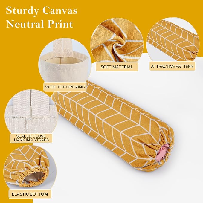 Plastic Bag Holder, Canvas Grocery Bag Holder Dispenser, Wall Mount Shopping Trash Bag Storage Organizer for Home Kitchen (Ginger Yellow)