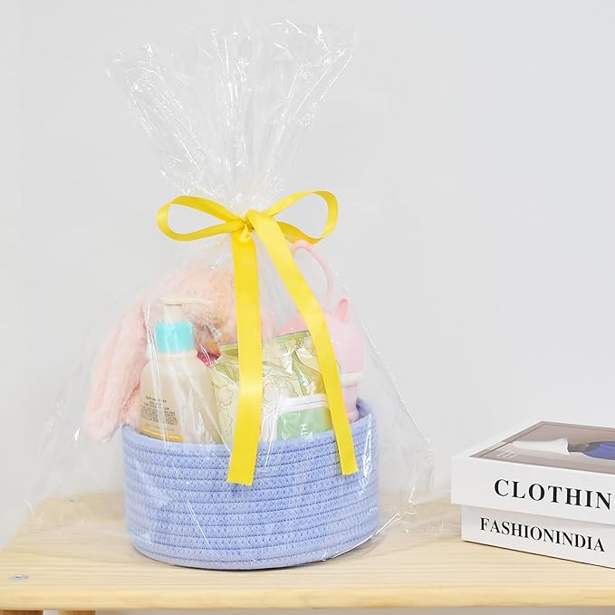 ABenkle Small Woven Basket, Empty Tiny Shallow Storage Basket, Mini Cotton Rope Baskets, Round Decorative Hamper, Basket Storage Bins for Toys, Spa, Socks, Nursery, Living Room