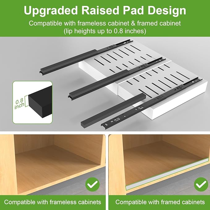 ANTOWIN 2-Pack Expandable Pull Out Cabinet Organizer 16.5"Deep(12.2"-20.5"W), 3 Full Extension Glides Slide Out Drawers, Roll Out Shelves Adhesive Raising Pad,Compatible Framed Cabinets,90lb Cap,White