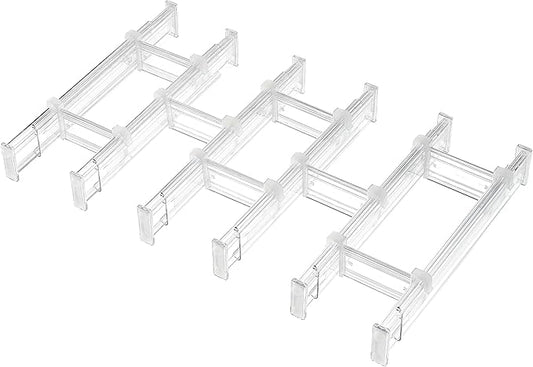 Vtopmart 2.36” Drawer Dividers with Expandable Inserts, 12.8"-22.3" Adjustable Kitchen Drawer Organizer, Clear Plastic Organizer Separator for Flatware, Utensil, Cutlery, 6 Dividers with 10 Inserts