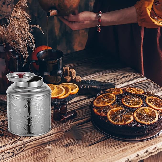 Luxshiny Portable Airtight Stainless Steel Tea Canister with Sealing Lid for Loose Leaf Tea Storage and Kitchen Organization 5.51X4.13X2.55 Inches