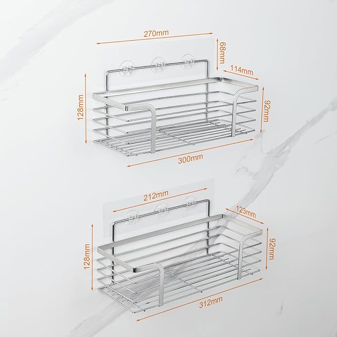 Ibergrif 2 Pack Shower Caddy – Rustproof Adhesive, No Drilling Wall-Mounted Shower Shelf, Large Capacity Durable Stainless Steel, White