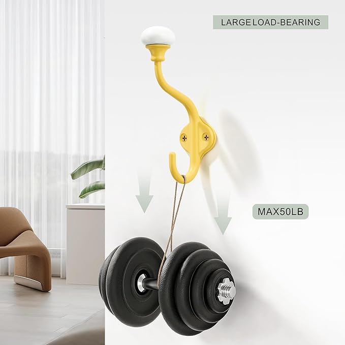 TUNNY Coat Hooks - 5 Pack Yellow Towel Hooks Robe Hooks Decorative Wall Hooks for Bathroom Bedroom Kitchen Towel Robe Clothes Cabinet Closet Bathroom Hardware