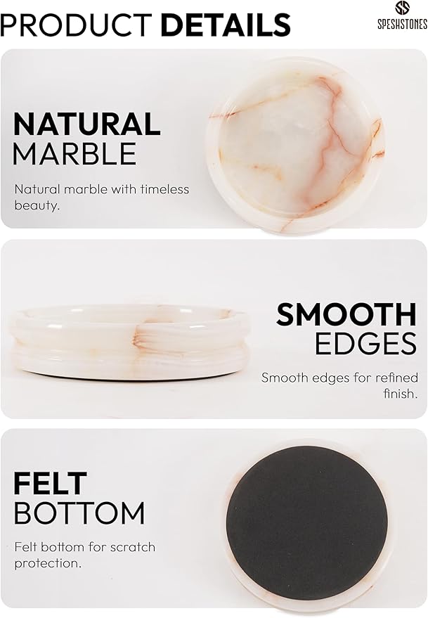 Marble Jewelry Dish 5 Inch Handmade Cream Onyx Jewelry Tray, Trinket Dish - Candle, Key & Ring Holder for Aesthetic Room Decor and Gifts for Women