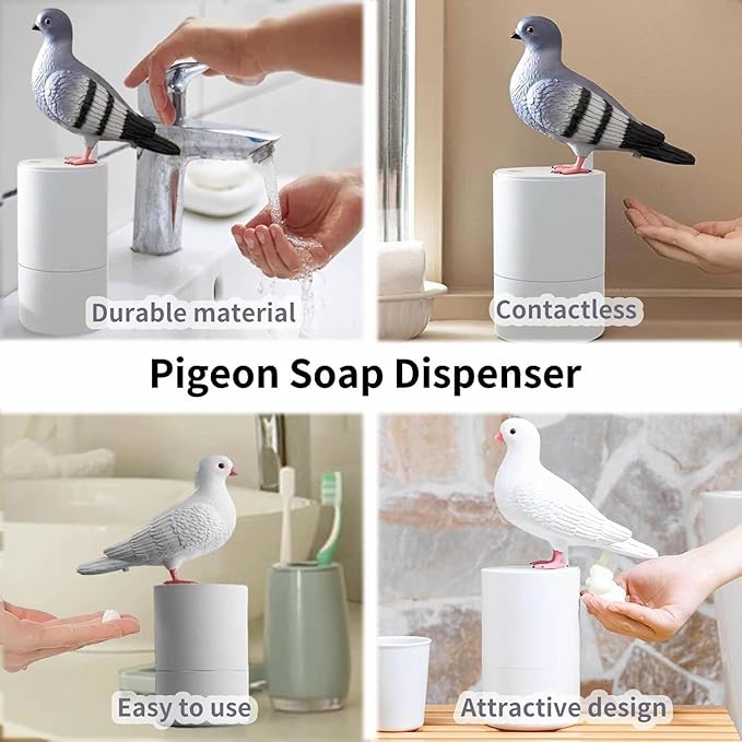 Fun Animal Series Foam Soap Dispenser-Shiba Inu,Pigeon,Shaped Foam Hand Washer,Automatic Soap Dispenser for Bathroom & Kitchen, Hilarious Gift for Kids, Adults (Peace Dove Series (Black))
