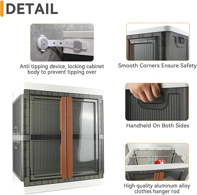 Wardrobe, Closet, Collapsible Storage Cabinet, Useful Box with Large Capacity, 37.5 Gal (142 L), Stackable, Easy Storage of Clothing, Installation Free