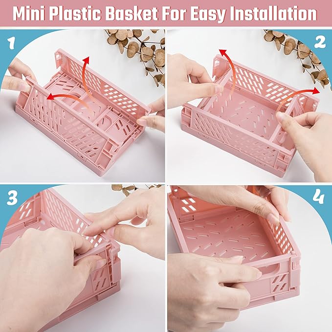 6-Pack Mini Plastic Storage Basket for Shelves Organizing, Small Basket Folding Plastic Crate Compact Storage Bin Organization for Classroom Home Kitchen Office,Christmas/New Year's/Thanksgiving Gifts