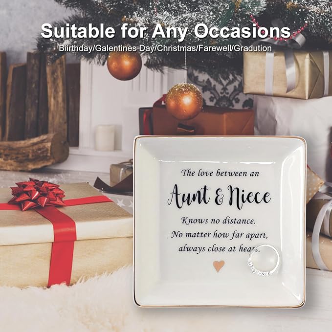 HOME SMILE Aunt Gifts from Niece, Aunt and Niece Gifts, Ring Dish Jewelry Tray for Aunts Birthday, Mothers Day, Valentineâs Day, Thanksgiving, Xmas-The Love Between Anut & Niece Knows No Dsitance