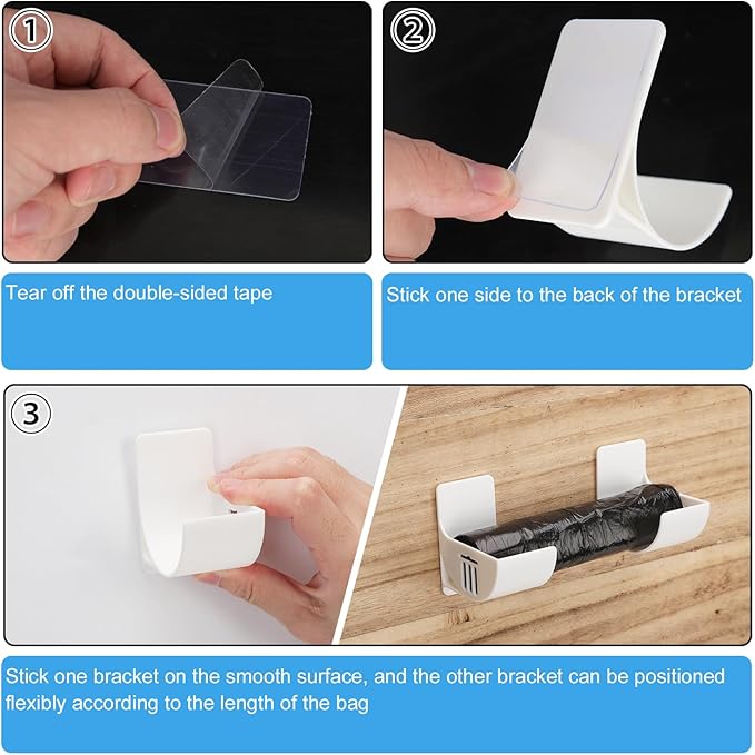 2 Pairs Plastic Bag Holder, No Punching Trash Bag Holder Wall Mounted Plastic Bag Organizer White Garbage Bag Dispenser Grocery Bag Holder for Home Kitchen Storage and Organization
