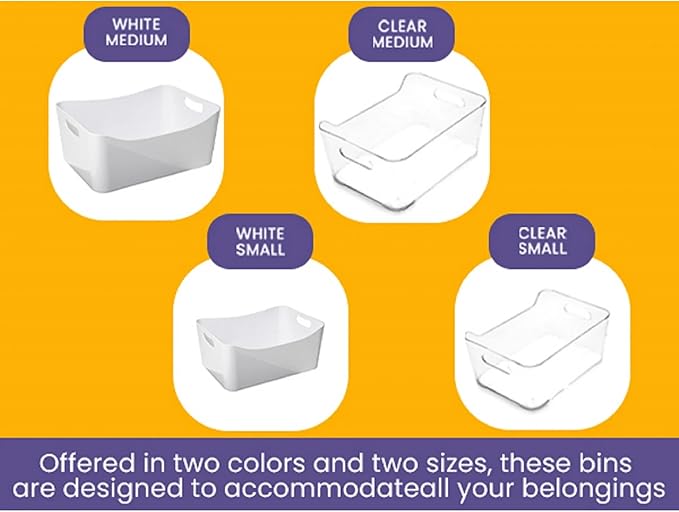 YBM HOME Storage Bins - Open Plastic Organizers and Storage Basket for Kitchen Pantry Organization, Under Sink Bathroom Storage, Toy Baskets, Food Storage Box Containers (Small - Clear 2 Packs)