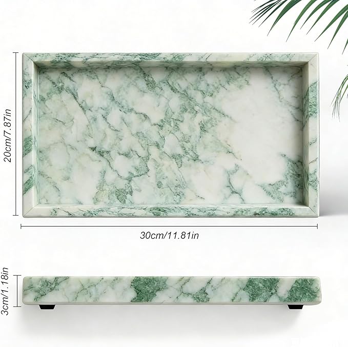 Natural Marble Tray, Stone Tray for Bedroom/Bathroom/Kitchen/Vanity Countertop, Jewelry Tray for Rings Earrings Necklace Bracelet Watch, Room Decor Aesthetic