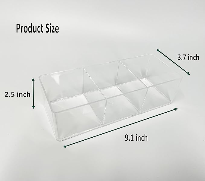 Stackable Clear Drawer Organizers Small Makeup Vanity Storage Bins Trays and Office Desk Drawer Dividers Triple Compartments 2 Pack
