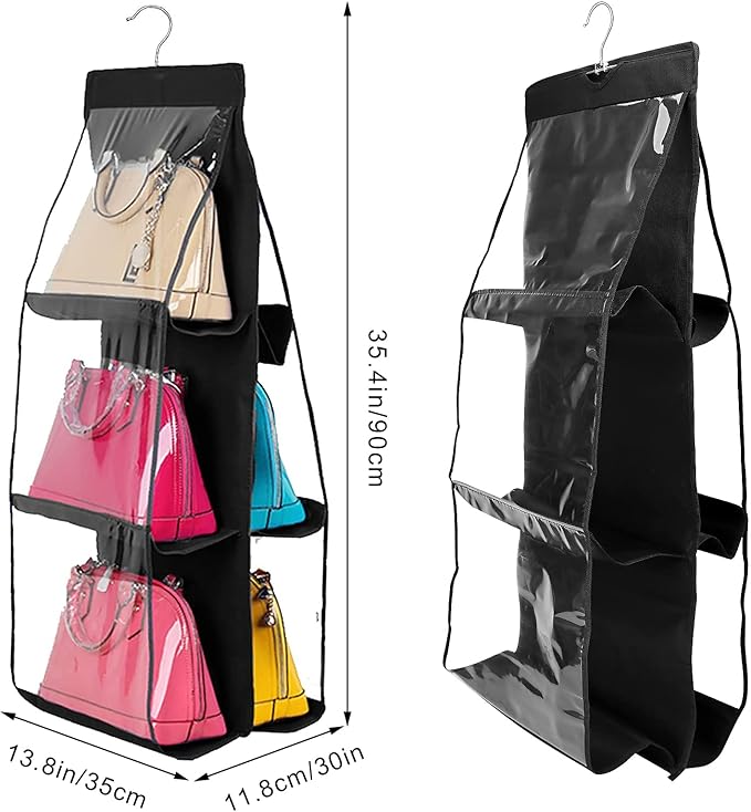 Hanging Handbag Organizer Dust-Proof Storage Holder Bag Wardrobe Closet for Purse Clutch with 6 Larger Pockets (2, 6 bags)