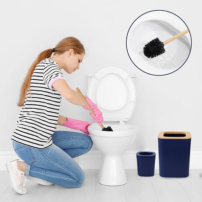 Blue Bathroom Set - Navy Blue Bathroom Accessories Set with with Trash Can,Toothbrush Holder,Toothbrush Cup,Soap Dispenser,Tray,Soap Dish,Toilet Brush,Qtip Holders for Bathroom Home Decor