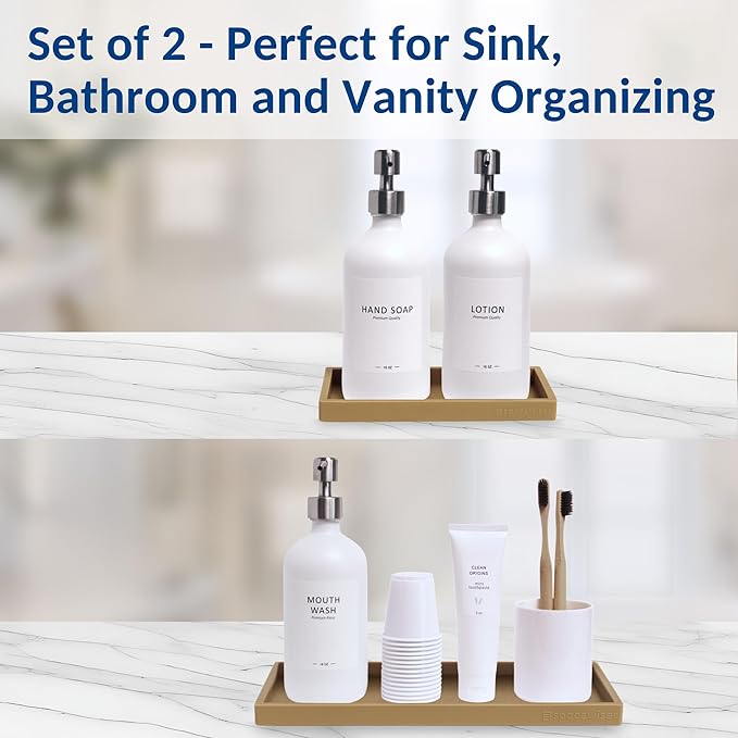 Countertop and Vanity Tray - 2 PC (11” and 7”) Shatterproof Silicone Kitchen and Bathroom Trays for Counter, Kitchen Soap Dispenser Tray, Vanity Trays for Bathroom, Perfume Key Tray