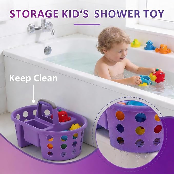 Large Shower Caddy Portable 2PC - Made in USA Plastic Jumbo Size Dorm Storage Candy Tote with Handle Shower Organizer for Bathroom, Pantry, Kitchen, College Dorm, Orange/Purple