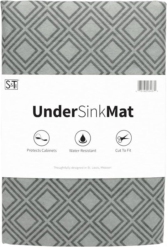 S&T INC. Under Sink Mat, Shelf Liner for Kitchen Cabinet Non-Adhesive, Water-Resistant Drawer or Cabinet Liner, 24 Inches x 48 Inches, Geo, 1 Pack