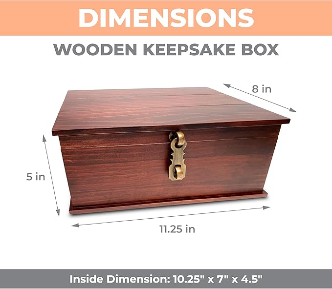 Blake & Lake Antique Style Wood Storage Box - Decorative box for Home or Office - Wooden Box with Hinged Lid Keepsake Box with Metal Latch
