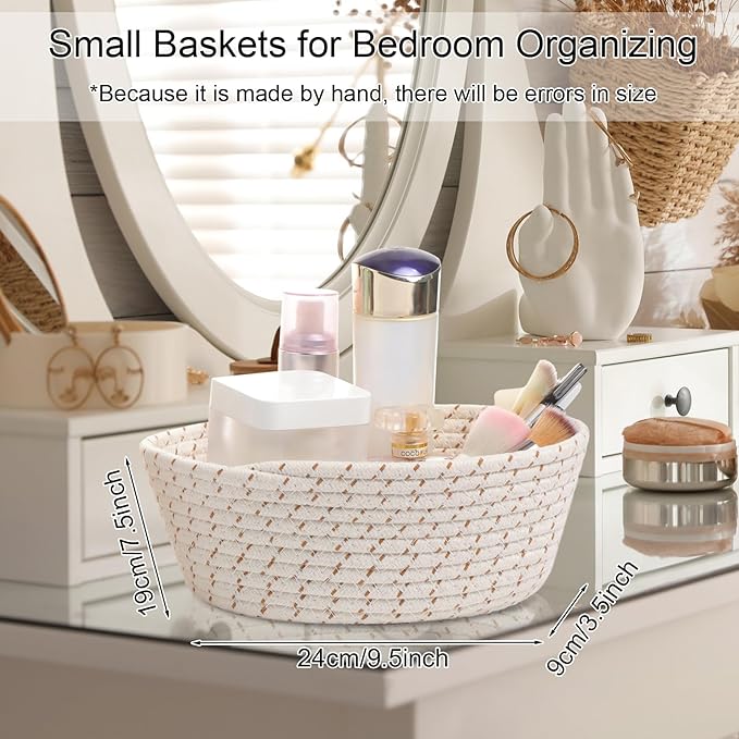 4 Pcs Small Storage Cotton Rope Woven Baskets for Gifts Empty Boho Shelf Closet Storage Baskets Gift Cute Baby Basket for Nursery Basket Easter Decorative Storage Bins for Living Room Bedroom(Brown)