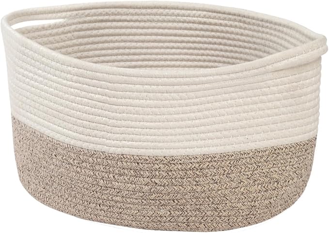 Storage Basket,Cotton Rope Woven Baskets for Organizing,Medium Soft Basket for Toys,Nursery,Bedroom, Gift Baskets for Home Decor,14"Ã11"Ã10",White-Brown