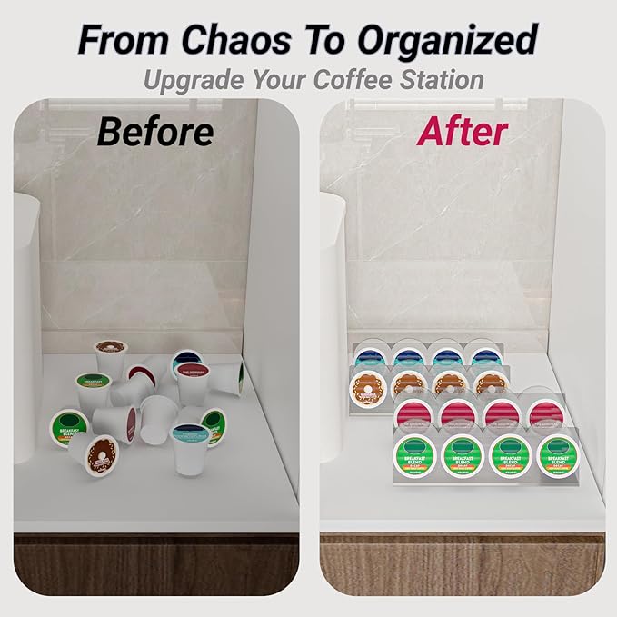 Acrylic K Cup Holder Holds 16 K-Cups, Magnetic & Self-Adhesive Multi-Mount Reusable Coffee Pod Organizer For Kitchen, Fridge, Cabinet (4 Pcs, Clear)