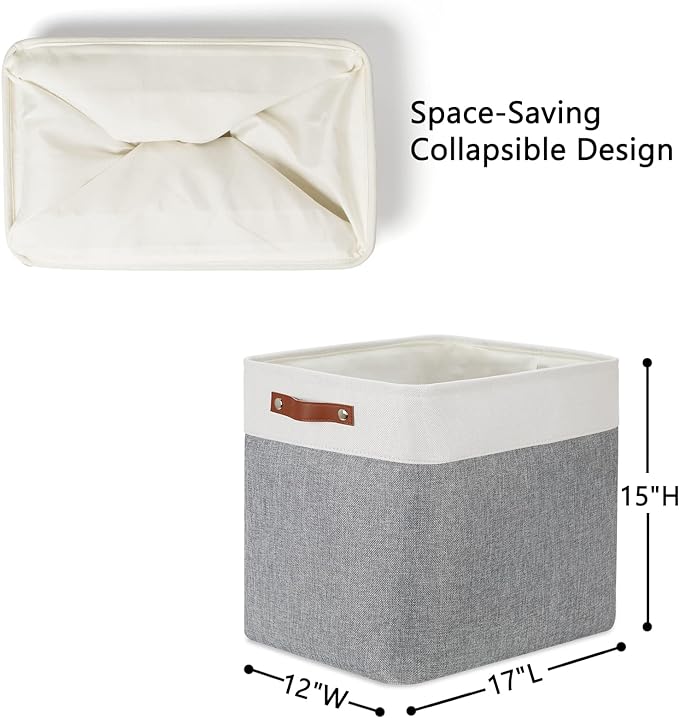 DULLEMELO Extra Large Storage Baskets, Fabric Storage Bins for Organizing Shelves Nursery Toys Books, Closet Baskets and Bins with Handles, White&Grey, 2-Pack