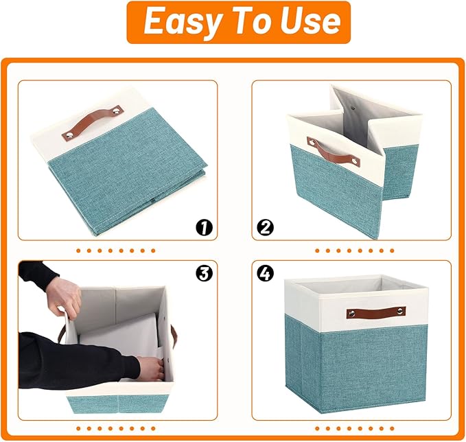 HNZIGE Storage Organizer Bins Fabric Cubes for Cube Organizer Bins for Organizing 11 Cube Storage Bin, Collapsible Storage Bins with Handles,Foldable Storage Cubes(White&Dark Green)