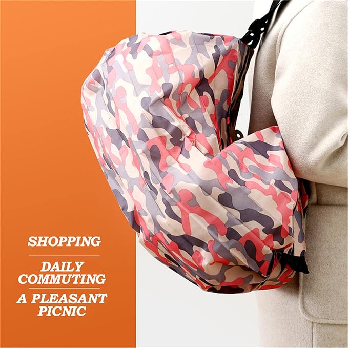Portable Foldable Shopping Bag Large Capacity Multipurpose Storage Bag Sports Travel Shoulder Bag (Pink Camouflage)