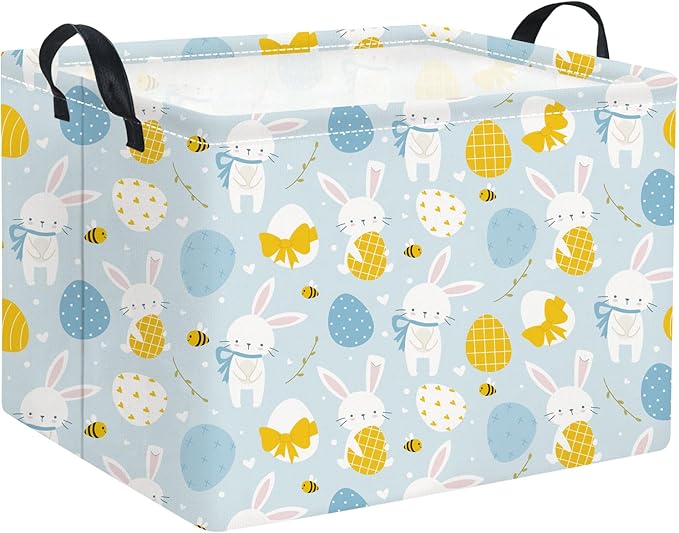 Rectangular Easter Basket Kids Storage Basket Gift Basket Baby Storage Basket Cute Kids Toy Storage Bin Organizer Shelf Book Basket Room Decor(Blue Easter Bunny)