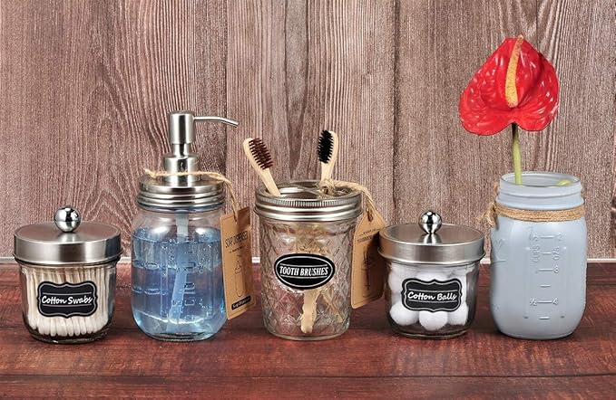 Amolliar Mason Jar Liquid Soap Dispenser Lids, 304 Stainless Steel Pump16oz Regular Mouth Mason Jar, Rustic Farmhouse Decor, Hand Soap,Dish Soap, Lotion Soap, Brushed Nickel-6 Pack, Extra 3 Long Tubes