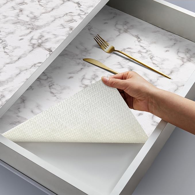 Coavas Extra Grip Thickened Shelf and Drawer Liner - Non-Adhesive Non-Slip Waterproof Mats for Kitchen Cabinets, Drawers, Shelves, Dresser & Cupboard, Easy Cut DIY (Marble, 12IN x 30FT)