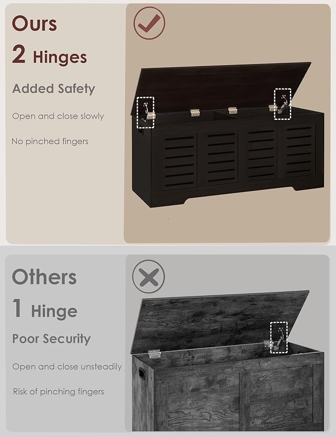 DINZI LVJ Storage Chest, 47.3â Wooden Toy Box with 2 Safety Hinges, Retro Entryway Shoe Storage Bench with Flip-Top, Sturdy Large Storage Trunk for Living Room, Bedroom, Easy Assembly, Espresso