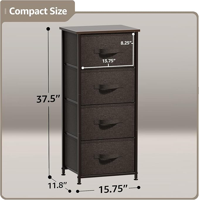Sorbus Nightstand with 4 Drawers - Bedside Furniture & Night Stand End Table Dresser with Steel Frame, Wood Top, Easy Pull Fabric Bins for Home, Bedroom Accessories, Office & Dorm