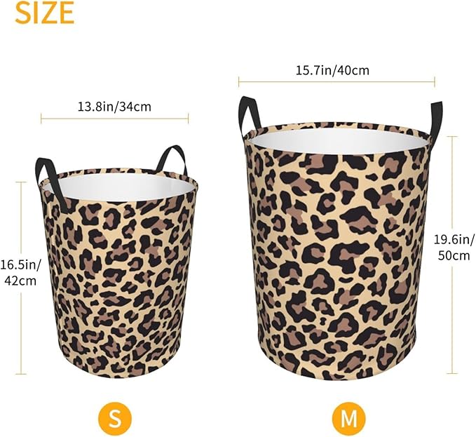 Leopard Print Animal Cheetah Round Laundry Hamper Storage Basket Toys Clothes Organizer Bin For Home Bathroom Bedroom Dorm Nursery, 38l
