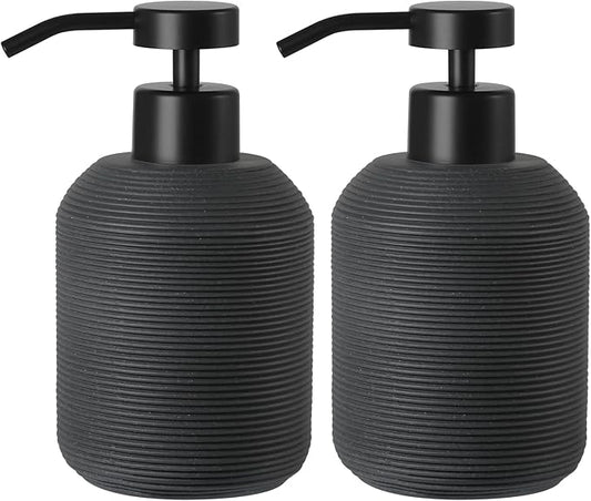 Black Hand Soap Dispenser, Matte Black Soap Dispenser for Bathroom 2 Pack, 12 Fl Oz Resin Soap and Lotion Dispensers Set with Plastic Pump, Boho Refillable Liquid Dish Soap Dispensers Bottle