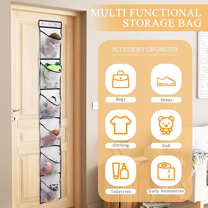 6 Large Breathable Mesh Pockets, Over The Door Shoe Organizer, Boots Hanging Storage Shoe Rack for Closet, Accessories - - White