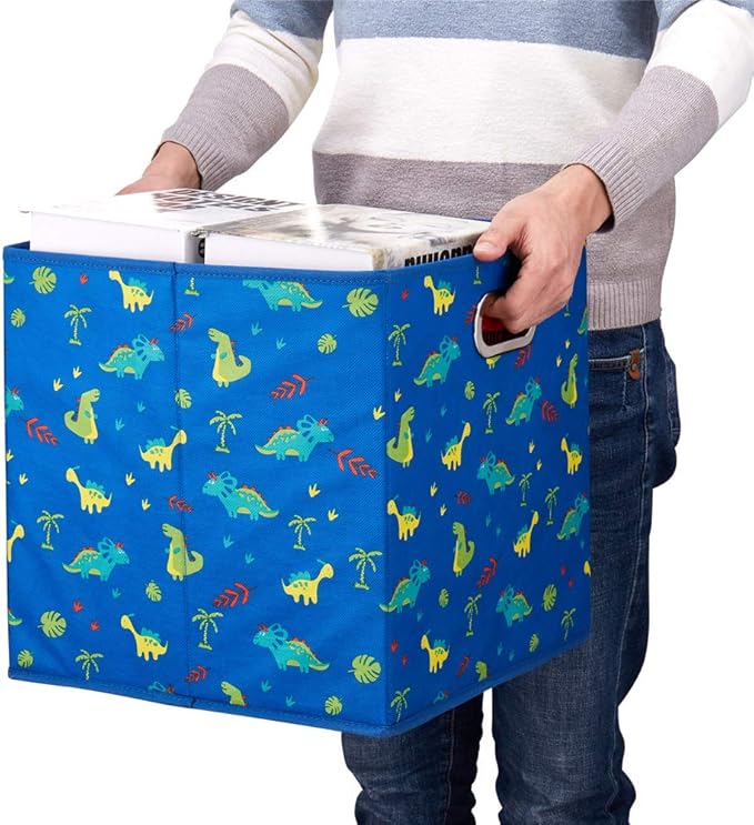 Dinosaur Fabric Storage Cubes Bins Kids 13x13x 13 in Navy Blue Storage Cubes Inserts Foldable Cloth Storage Boxes Collapsible Storage Baskets Drawer for Cube Organizer ,QY-SC06-6