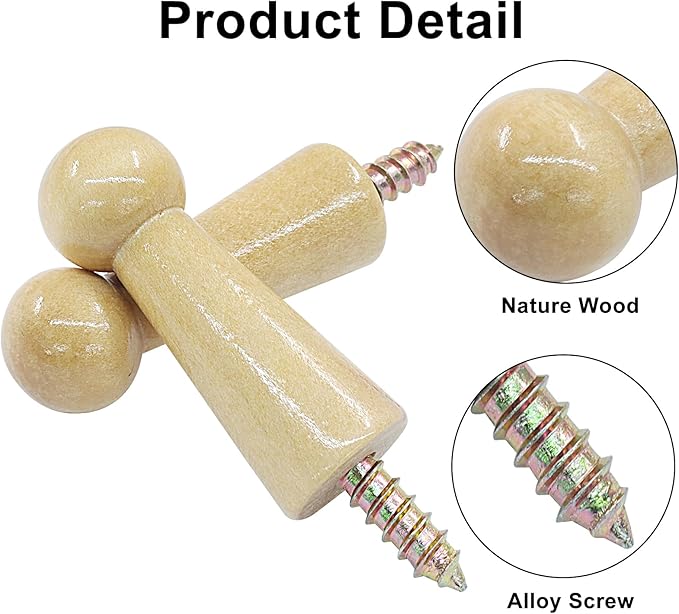 10Pcs Wooden Screw Hooks, Solid Wooden Wall Hooks Screw-On Coat Hooks, DIY Wood Coat Hooks for Hanging Jacket/Towel/Mug/Clothes Crafts(Style-1,Log Color)