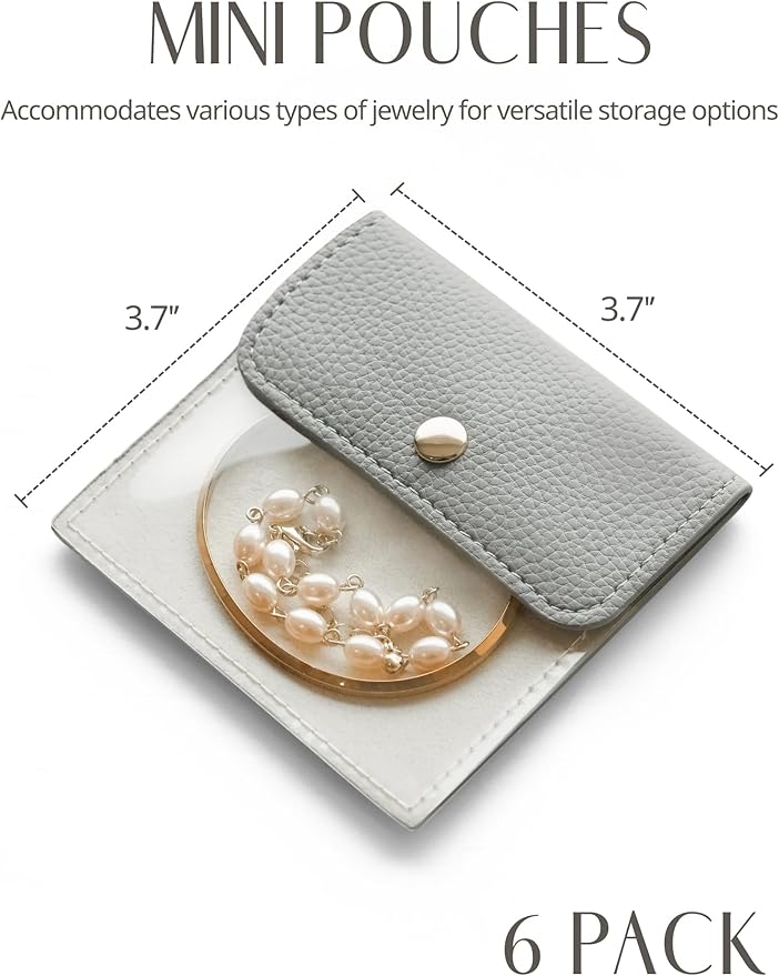 Popvibe 6 Pcs Jewelry Bags Clear Mini Pouch Small Jewelry Pouches for Traveling Leather Portable Travel Jewelry Organizer and Storage Bag for Earrings, Necklace, Blue Gray