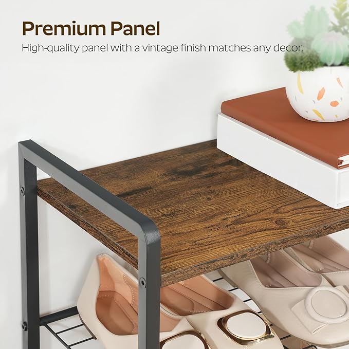12-Tier Narrow Shoe Rack, Tall Shoe Rack for 12-24 Pairs, Slim Shoe Storage Organizer with Wooden Top, Space Saving, Metal Frame, for Entryway, Rustic Brown and Black SS61BR
