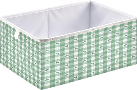 Bolaz Green White Gingham Pattern Shamrocks Closet Organizers Storage Cubes Storage Bins Shelf Baskets Containers for Home Room Office,Rectangle