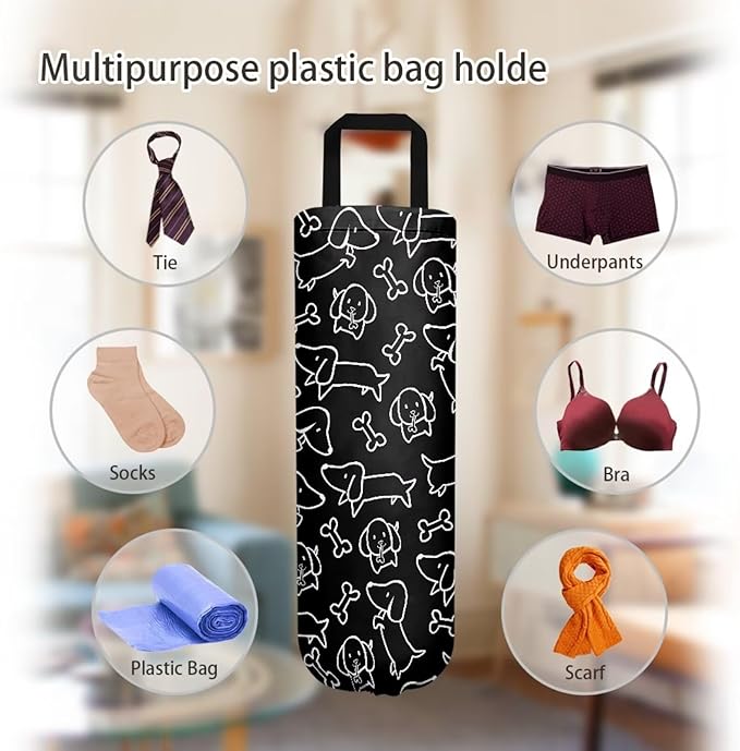 Plastic Bag Holder Set of 2 Hanging Grocery Bag Holder Reusable Plastic Bag Dispenser Trash Bag Organizer Container,Cute Dachshund