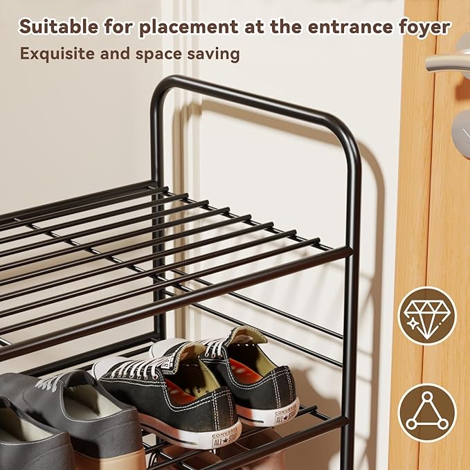 5 Tier Stackable Shoe Rack, 32.5" Wide All Metal Free Standing Shoe Storage Organizer for Entryway, Closet, Black