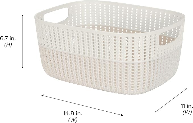 Simplify 2 Pack 2 Tone Sailor Knot Plastic Storage Tote | Decorative Basket | Closet Organization | De-clutter | Accessories | Toys | Bathroom Organization | Large | Ivory