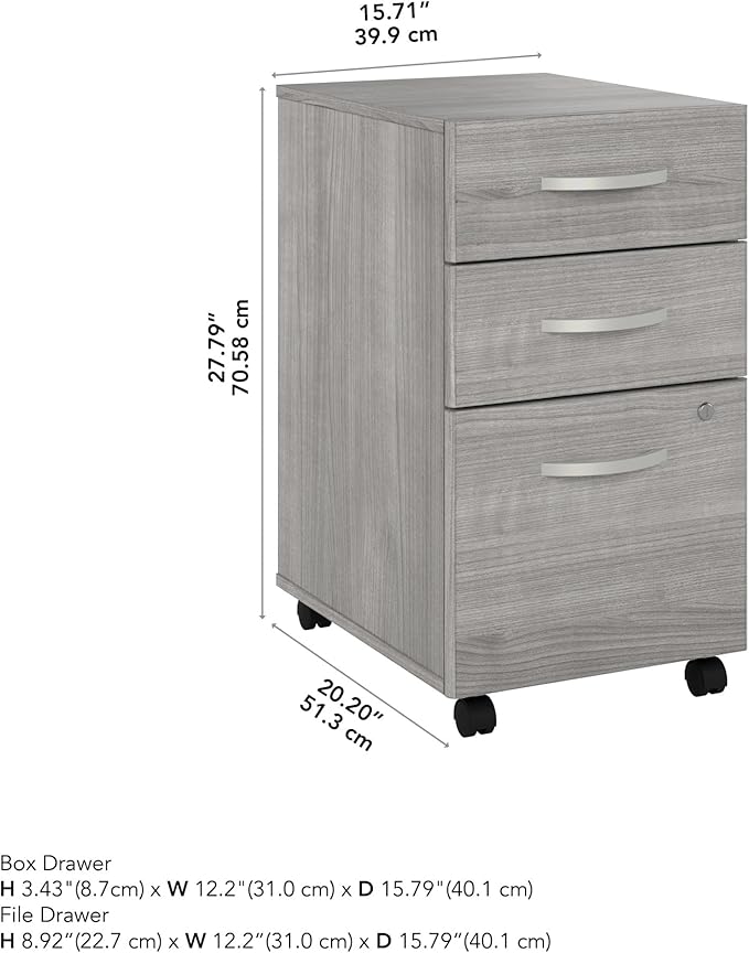 Bush Business Furniture Echo 3 Drawer Mobile File Cabinet in Gray Sand, Portable Document Storage Solution for Home and Professional Office